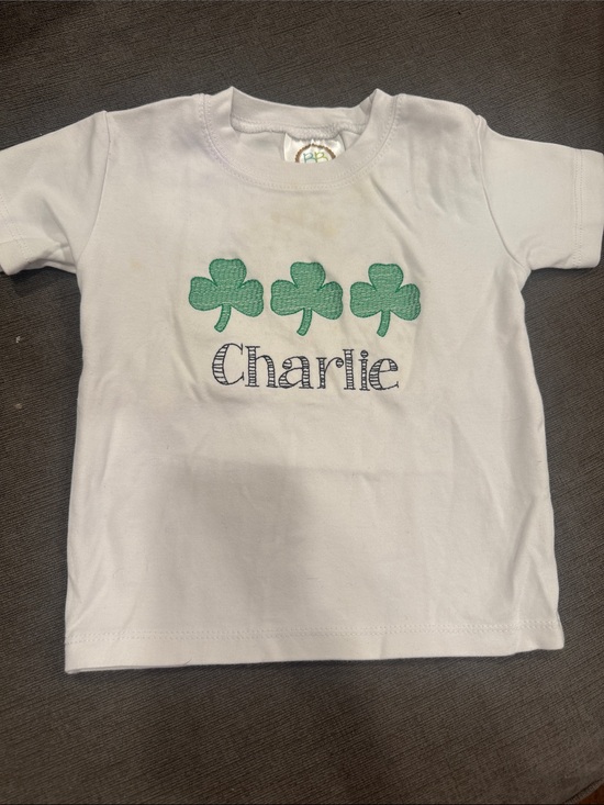 Other - White Kids T‑Shirt with Green Shamrock Trio - Personalized Charlie
